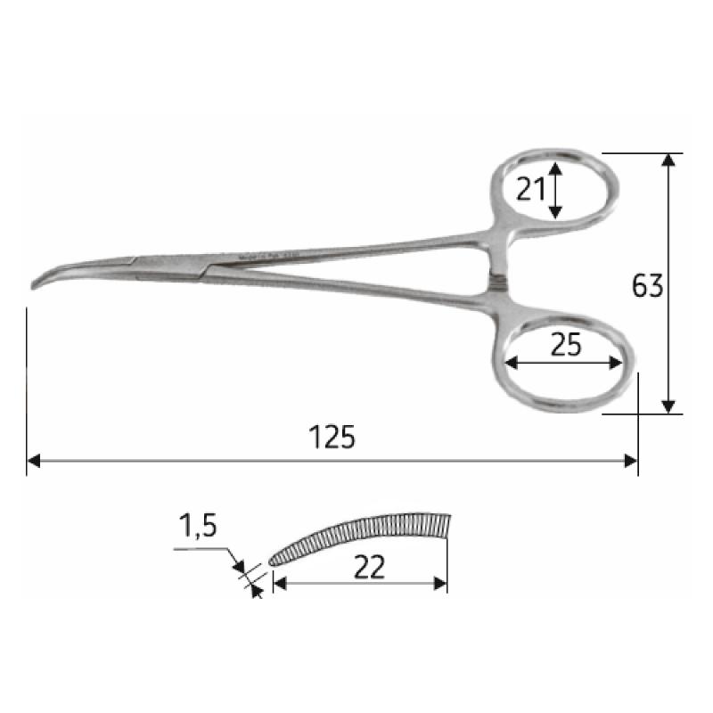 Затискач судинний, зігнутий, Halsted-Mosquito, 12,5 см, J-17-022